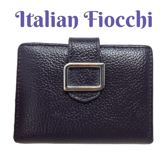 Vintage Italian Fiocchi Women Wallet Deep Purple Leather Fit In Hand Snap Close - Picture 1 of 10